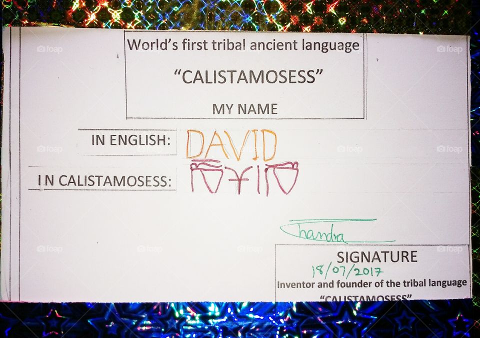 the great name DAVID written in the CALISTAMOSESS.