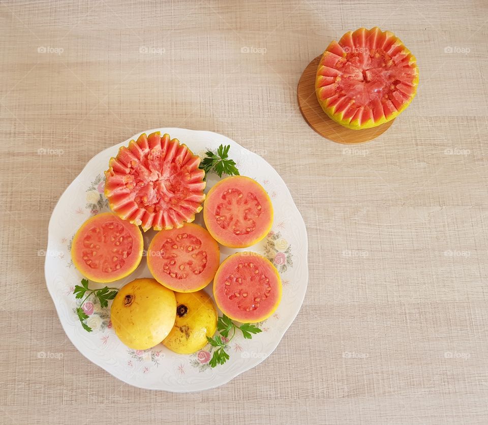 Delicious Guavas on the table for breakfast