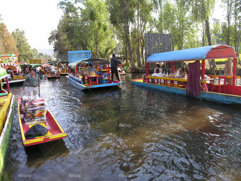 Mexico - Boats on the river in Xochimilco