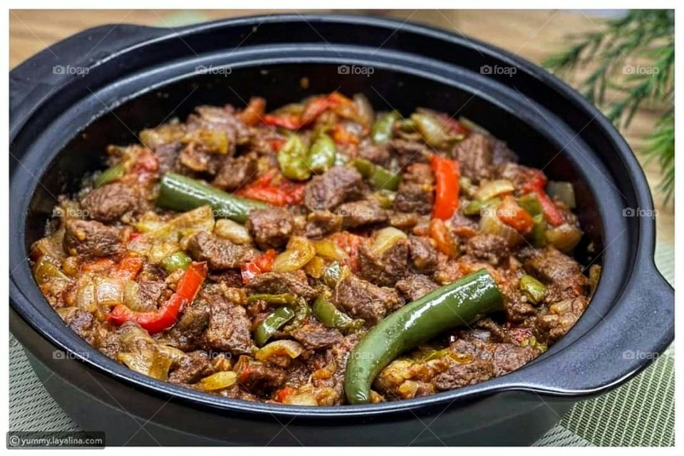 Tomato frying pan lunch with meat