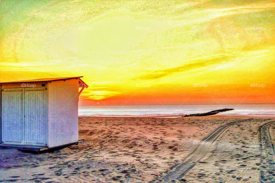Beach Cabana at sunset