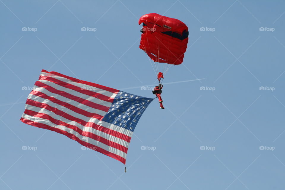 Skydiver with American flag