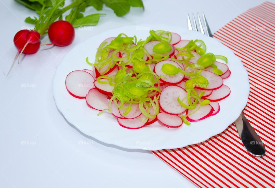 Healthy radish and leek salad