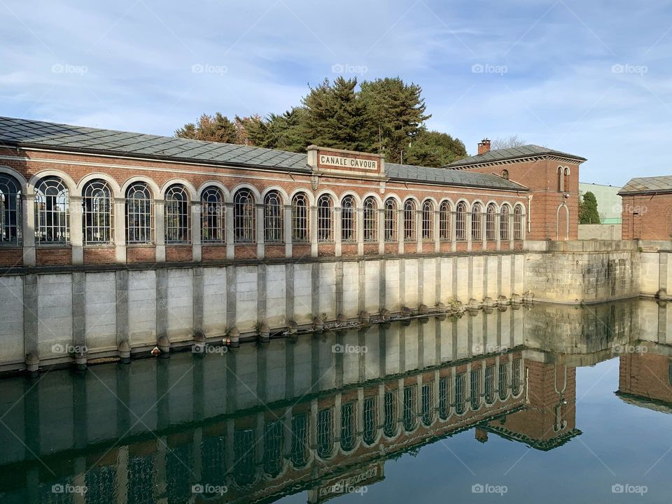 Intake building of the Cavour Canal in Chivasso. The most important canal in Italy.