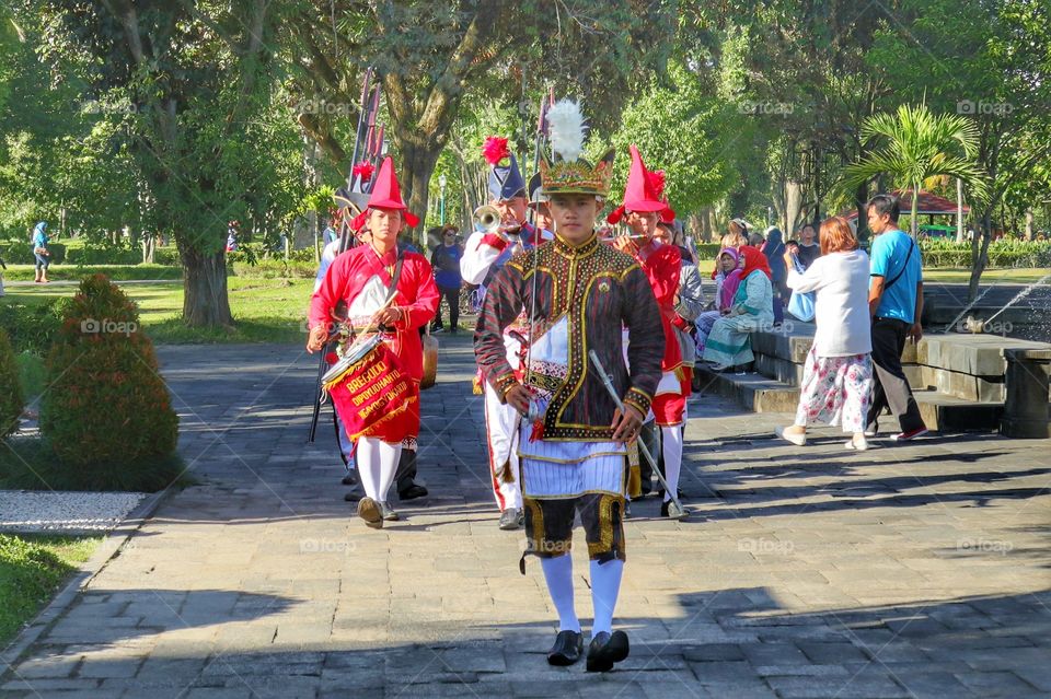 Reenactor of old fashioned soldiers of the Jogjakarta kingdom