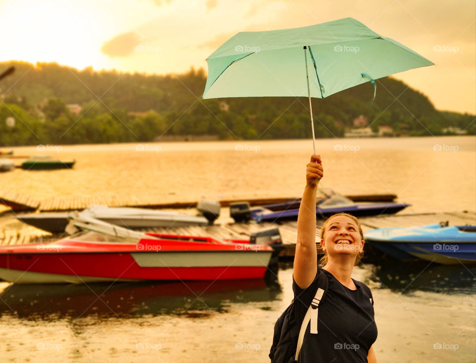 Rainy golden hour on the lake