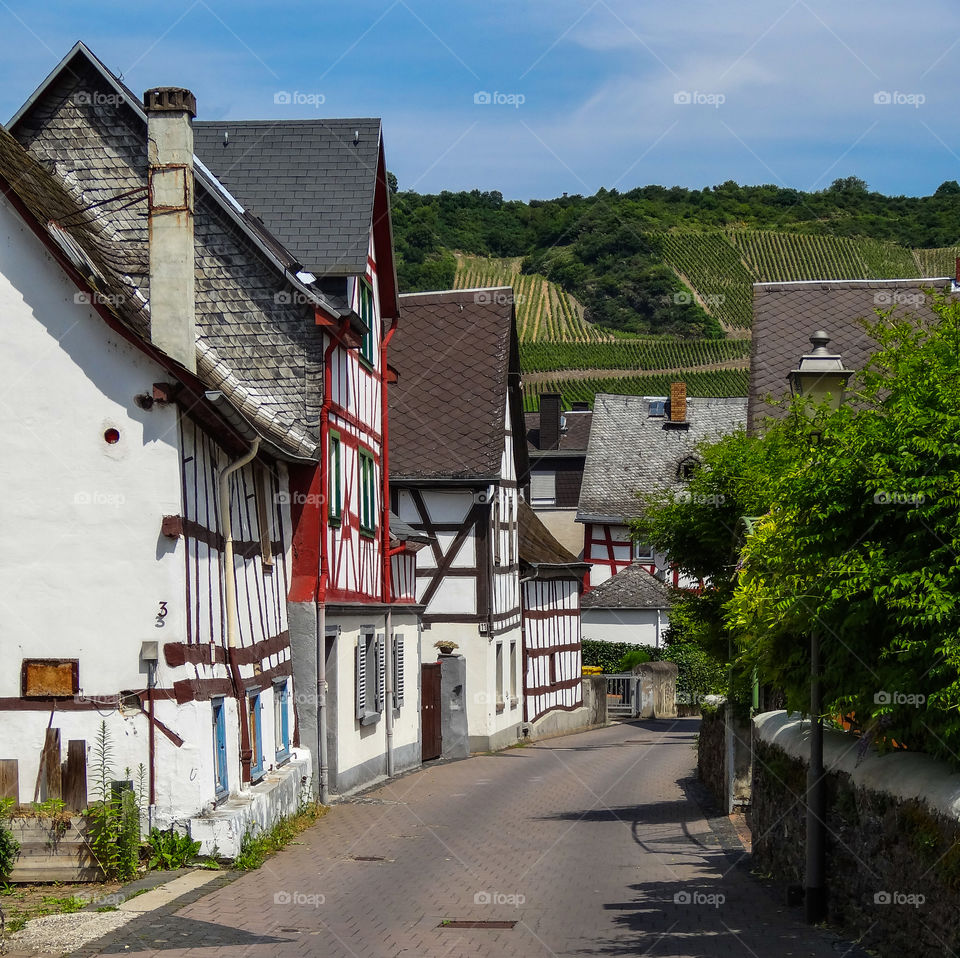 Village street in Europe. 