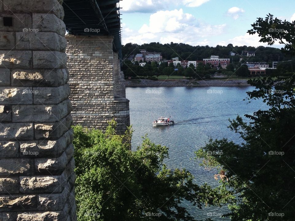 Scenic view of boat sailing in river