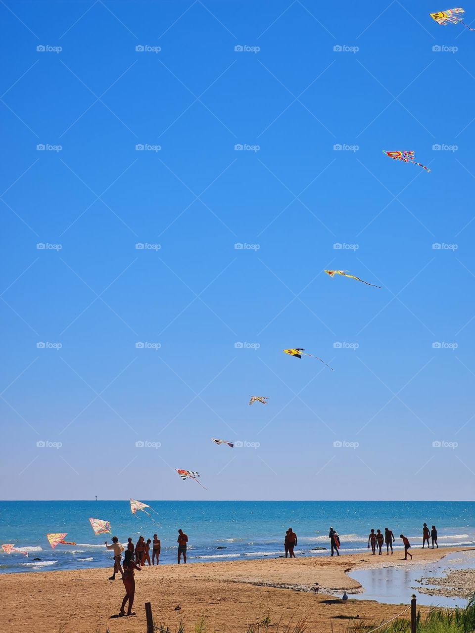 kites fly on the beach of Silvi Marina