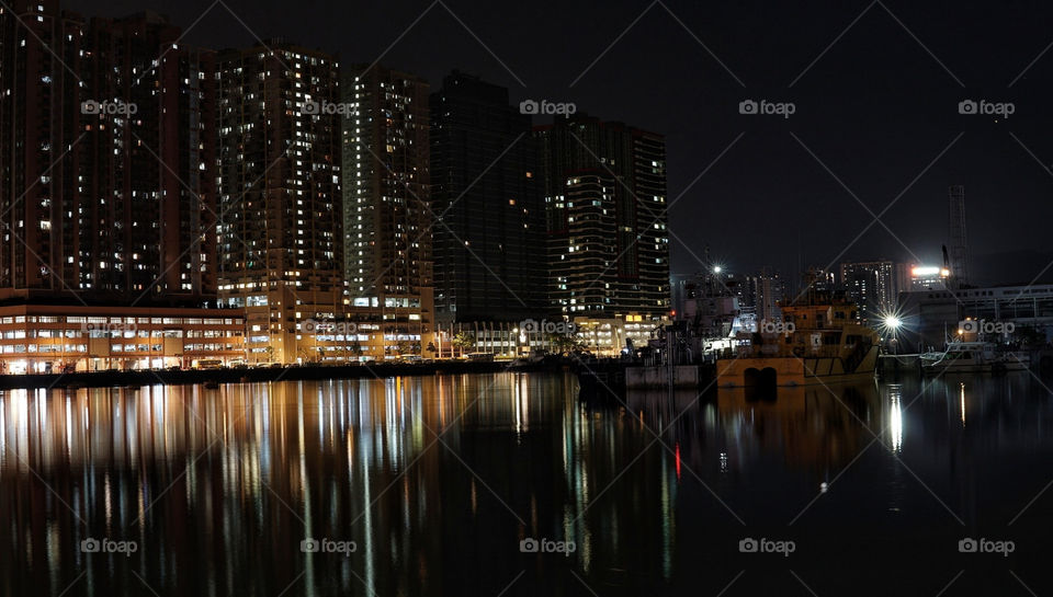 Water Shadow Macao City Lights At Night Seaside