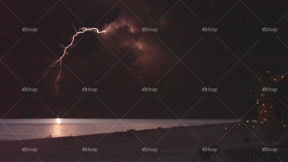 Thunderstorm at the Beach. Nighttime thunderstorm in Orange Beach Alabama.