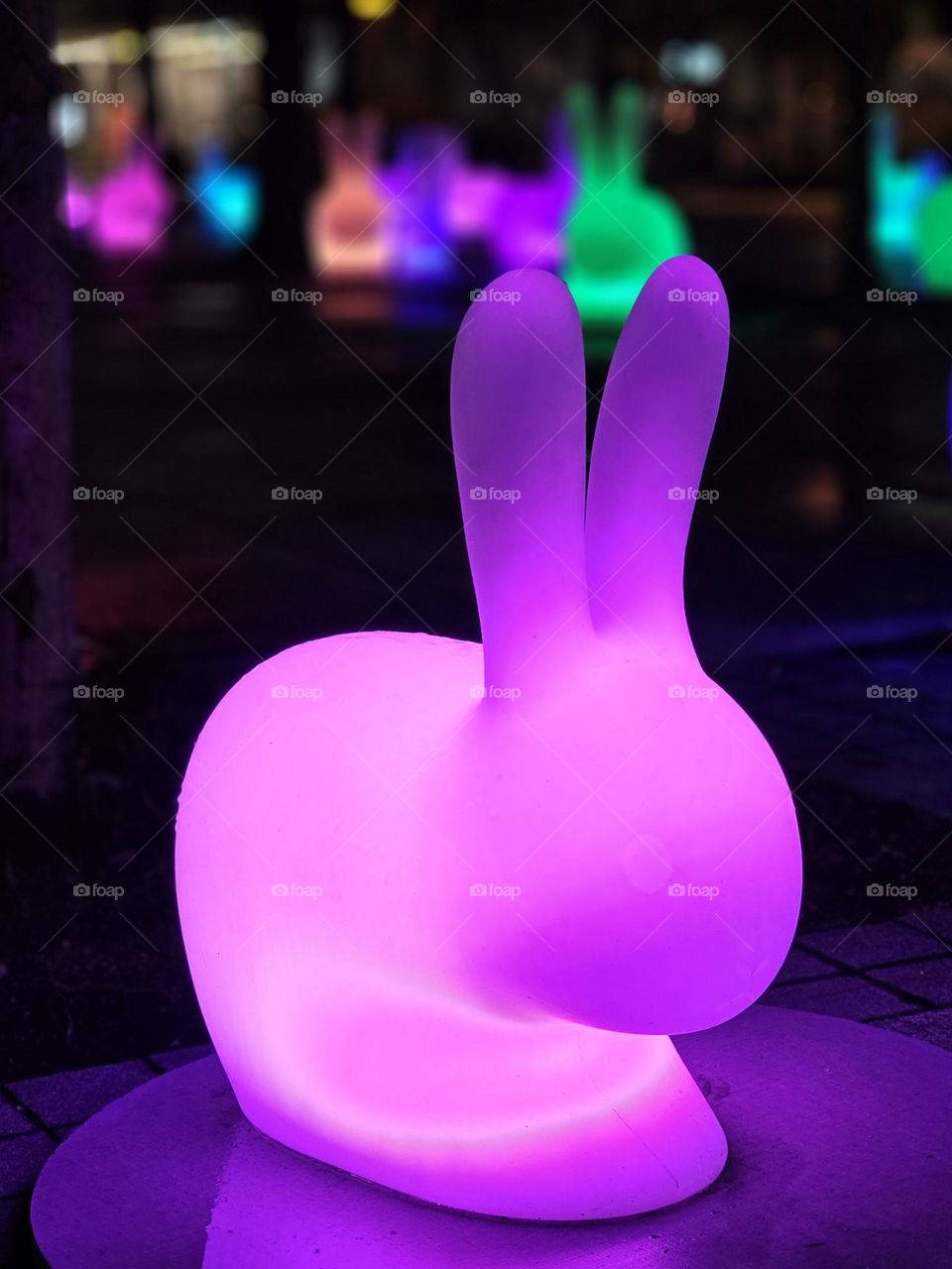 Colorful lighted Easter Bunnies at Hong Kong Victoria Park