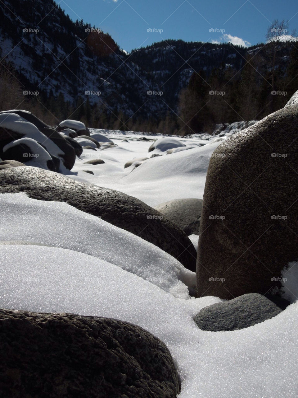 snow winter river mountains by oneeighteen