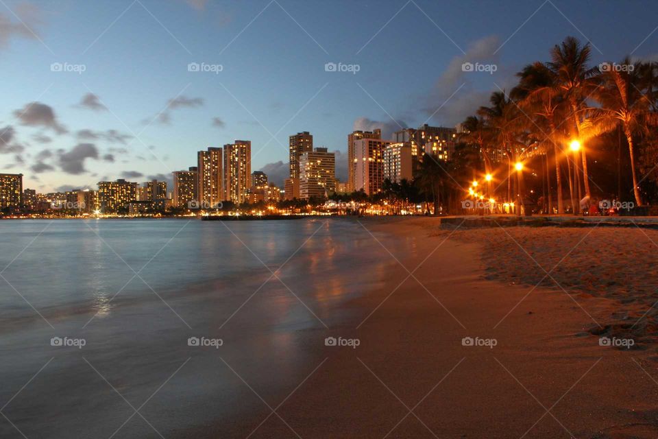 Waikiki at night - city lights