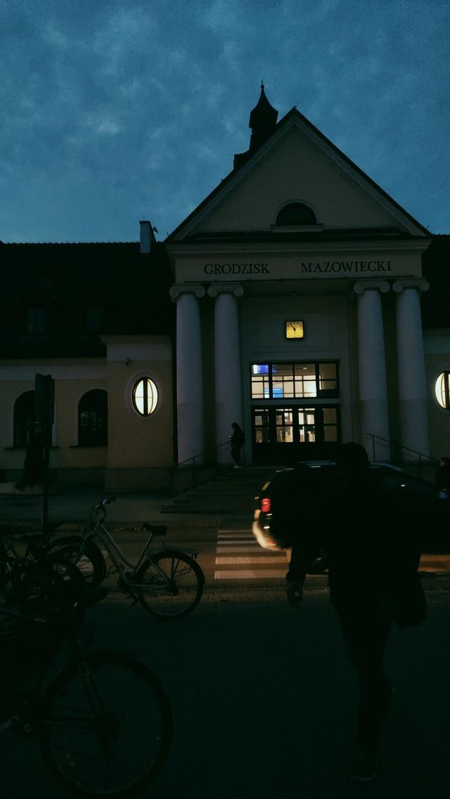 train station in Grodzisk Mazowiecki, Poland a very beautiful building in the style of antiquity ...these columns remind me of sculptures of gods
