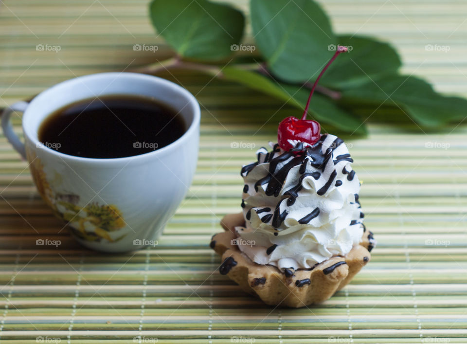 cake with a cup of coffee