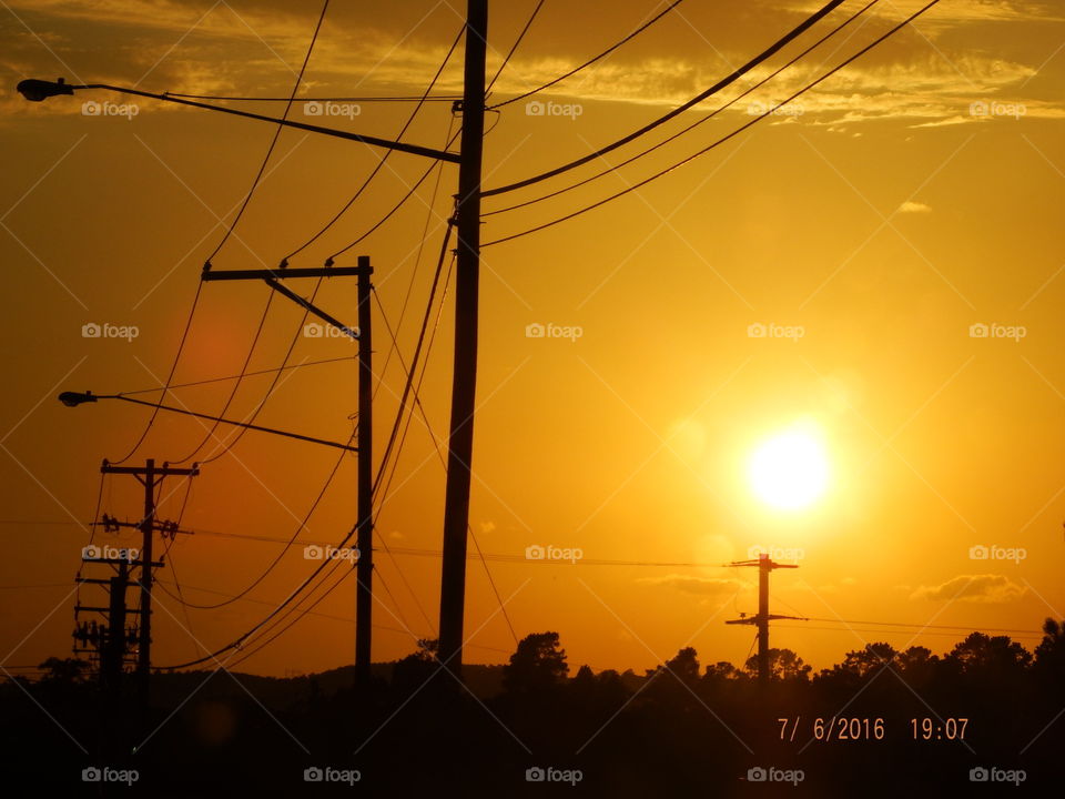 power lines sunset