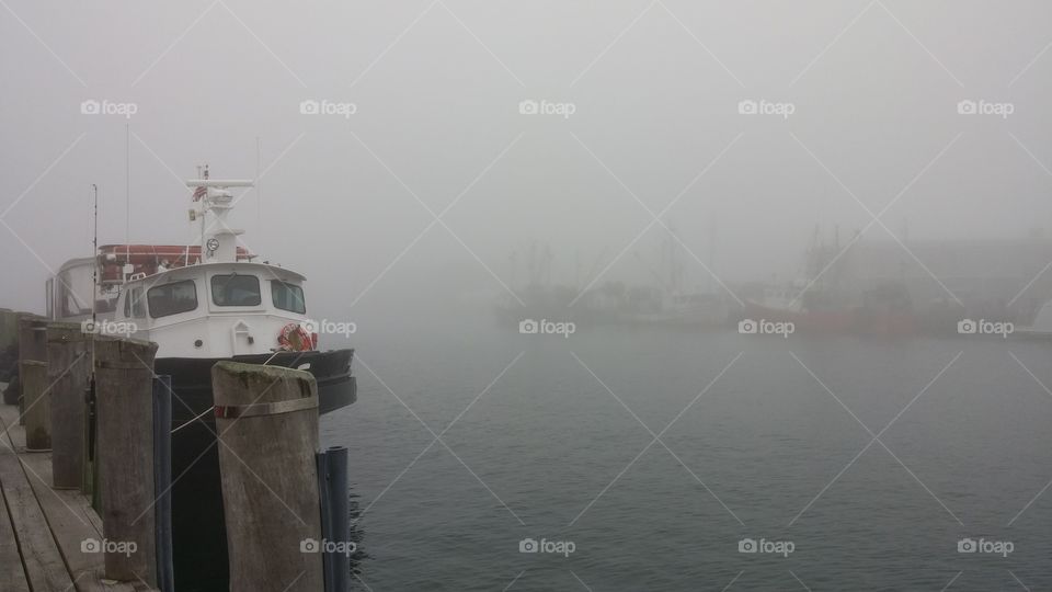 Foggy day in the port somewhere