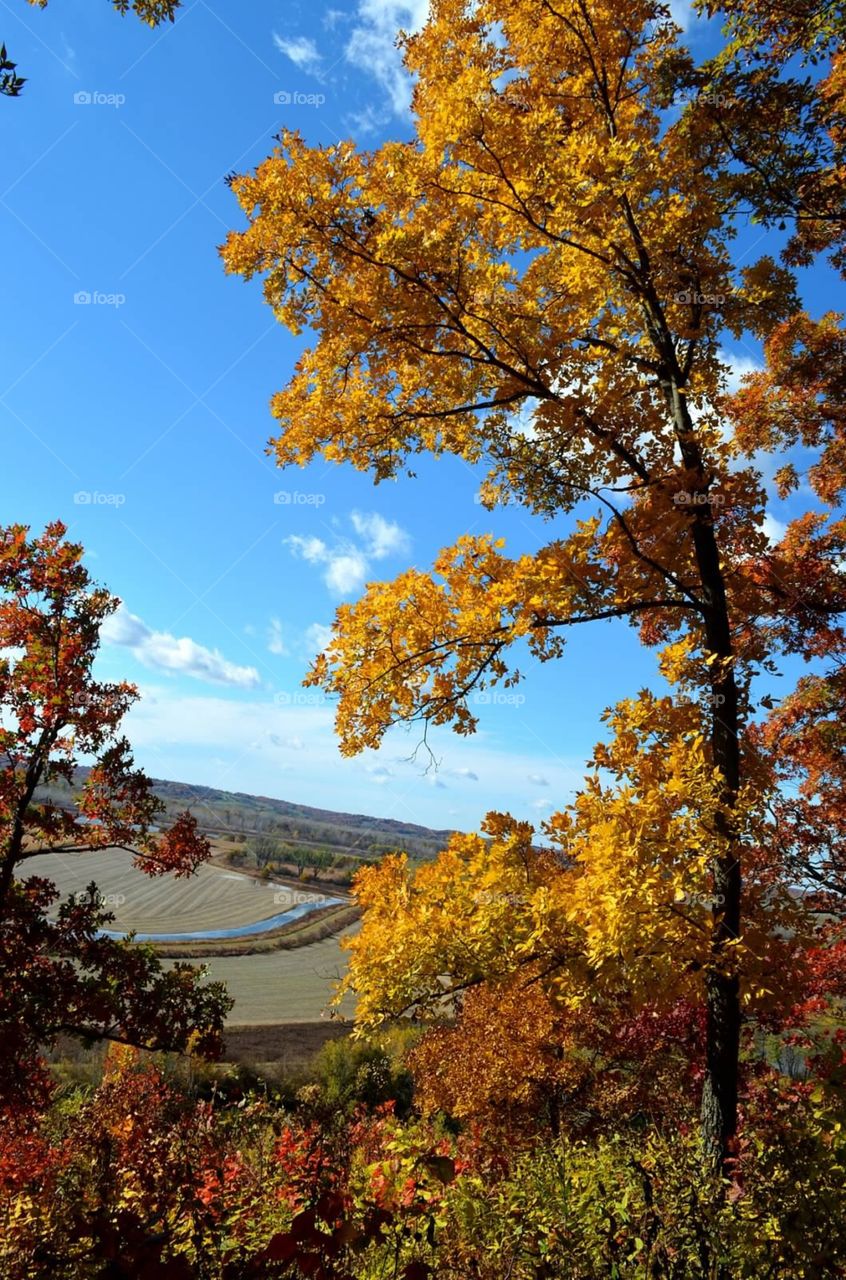 Fall from the bluffs. Lookout view of a fall countryside