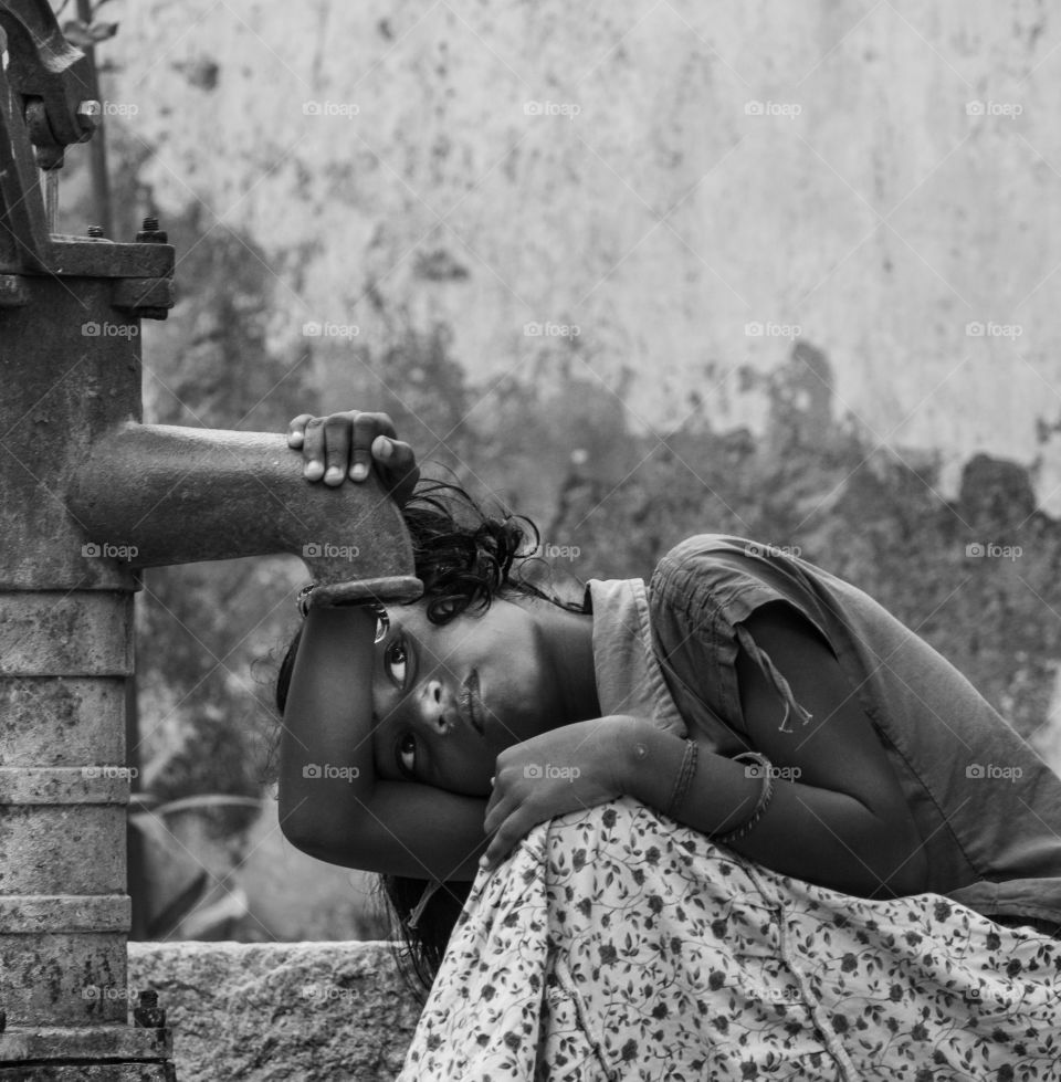 A sad story of an Indian girl who is waiting for ground water to drink..  Portrait of drought #water drought