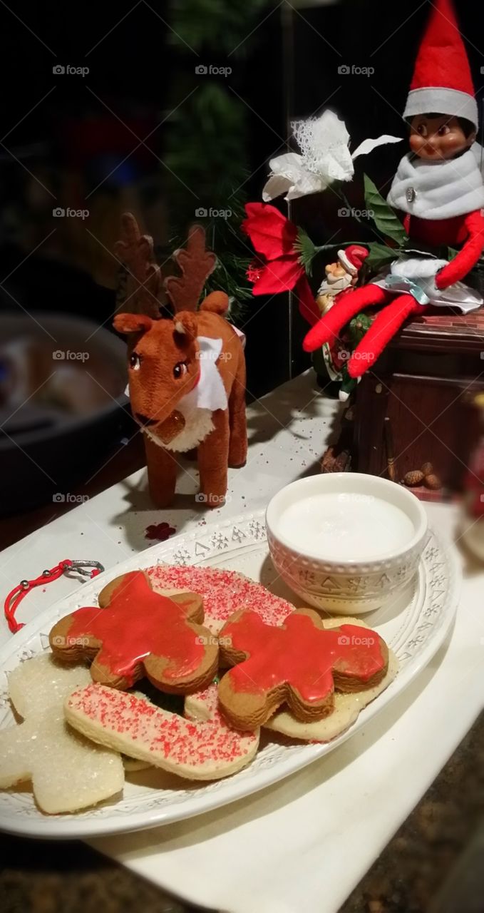 Elf on the Shelf with Santa cookies and milk