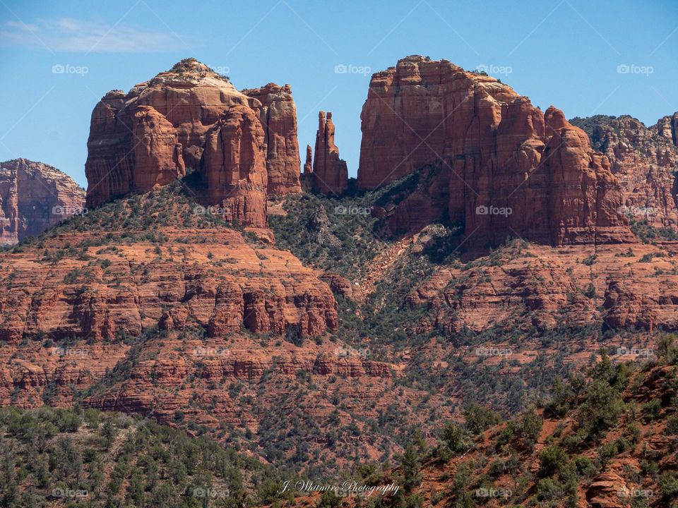 A closeup of some of the iconic red rock formations in Sedona Arizona are symbolic of the amazing sights in the desert southwest