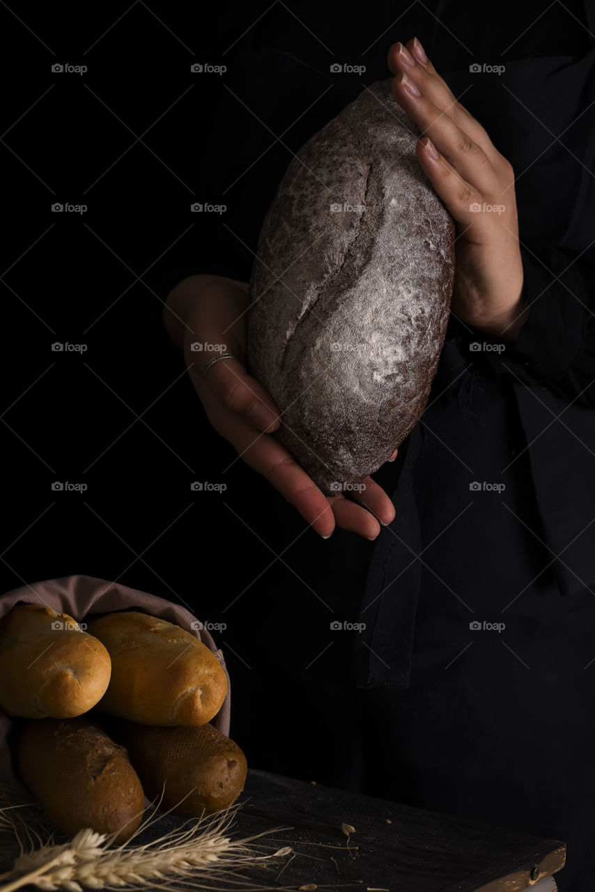 homemade bread in the woman hand