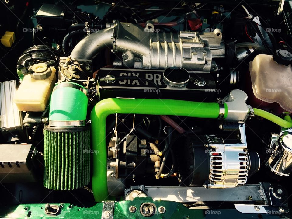 Green mini engine. Brighton mini car show 