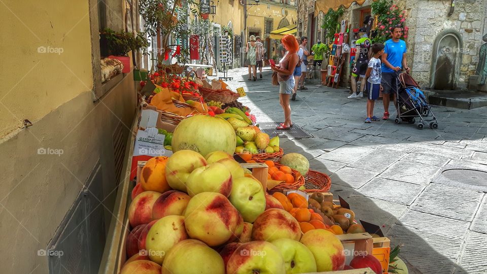 Market in Castellina in Chianti,  Tuscany, Italy.