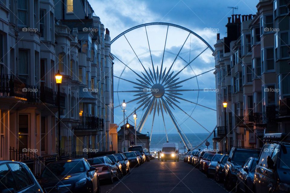 sky blue brighton ferris wheel by Petalskull