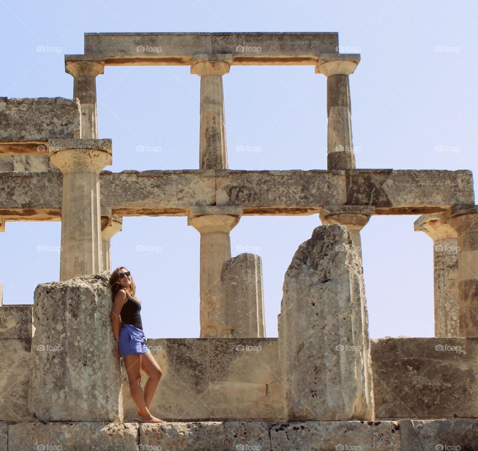Portrait of a woman in an ancient Greek temple 