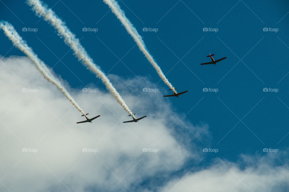 World War II planes flying over Auckland. ANZAC Day. New Zealand. 2016