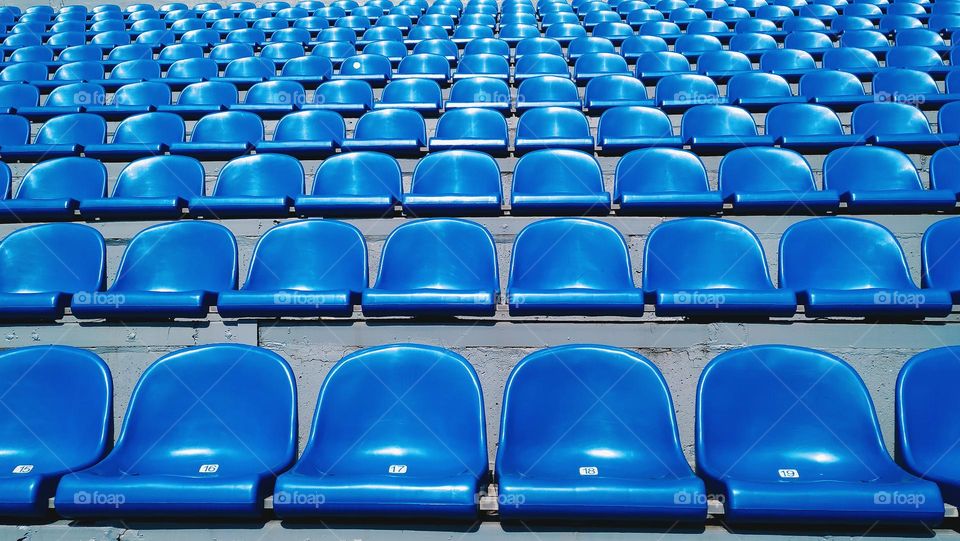 blue seats at the Dynamo stadium in the city of Kiev