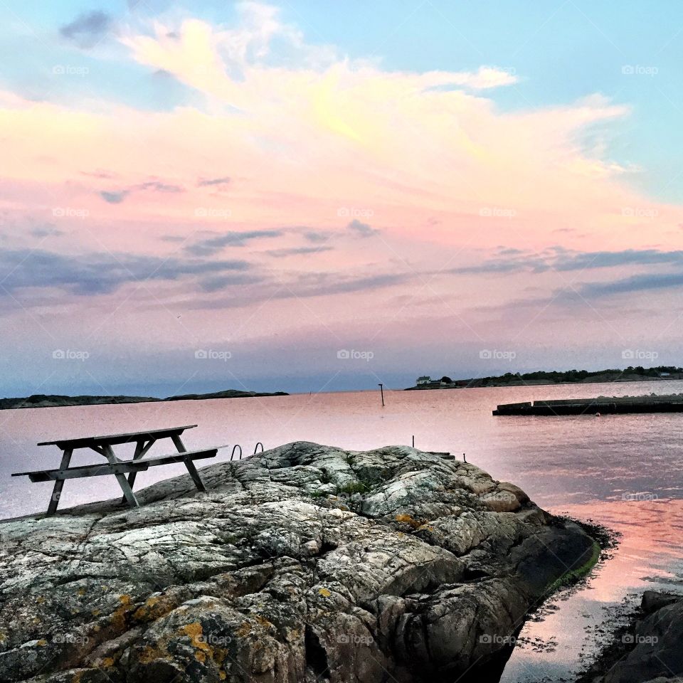 Sunset in Risør, Norway. Pink and beautiful sunset 