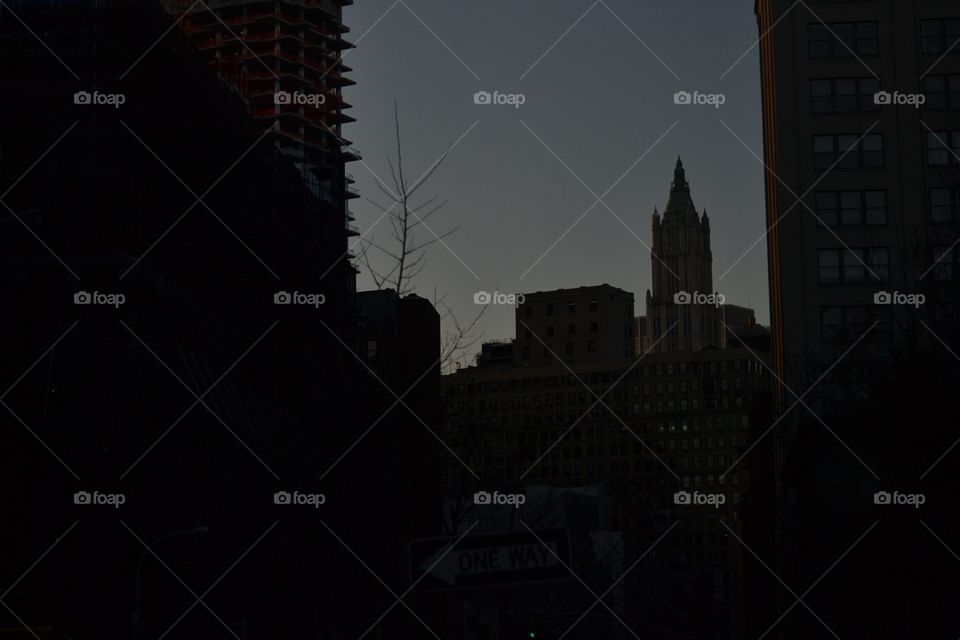 silhouette of buildings in New York City