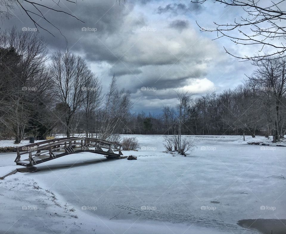 Scenic view of bridge at winter landscape \