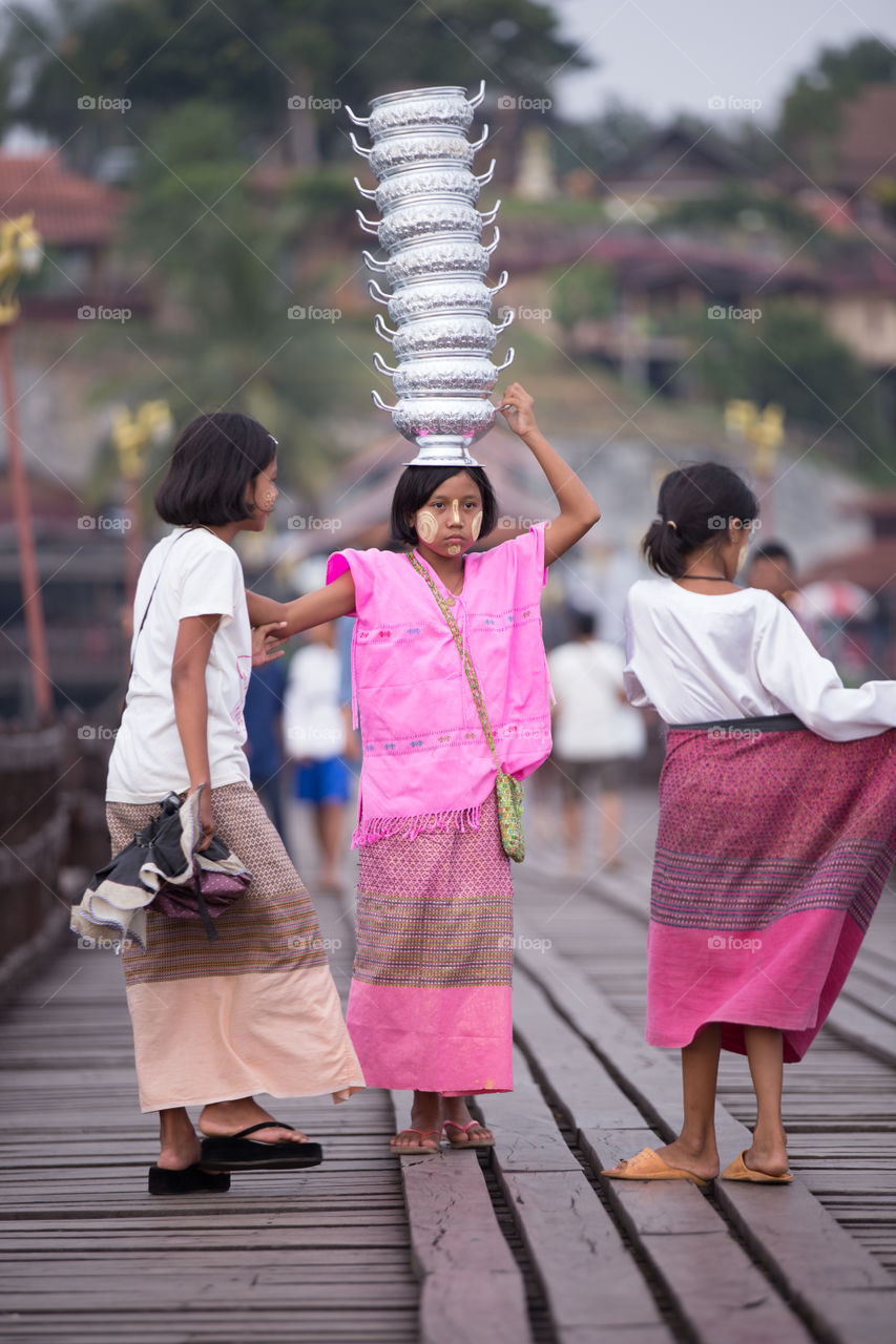 Children in the Sagklaburi bridge in Kanchanaburi Thailand 