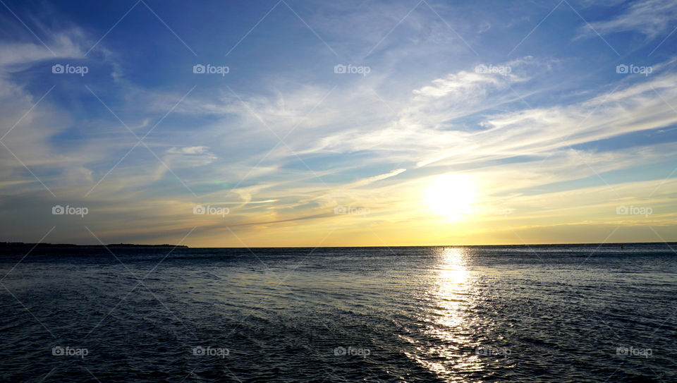Scenic view of sea at sunset, Piran, Slovenia