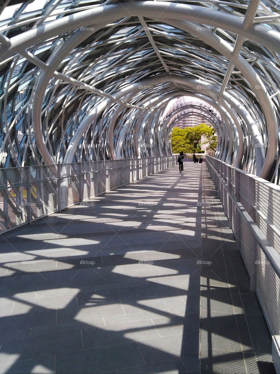 The shadows of the bridge under the sunlight.