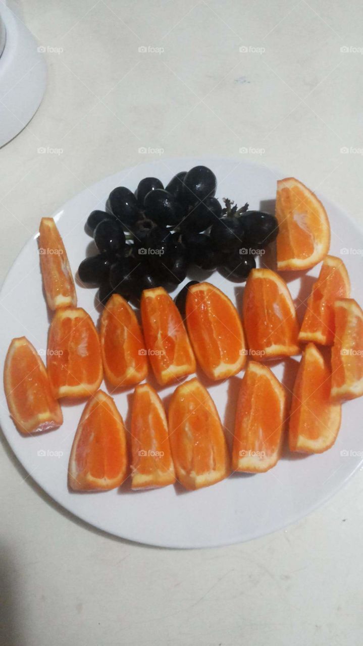orange and grapes
