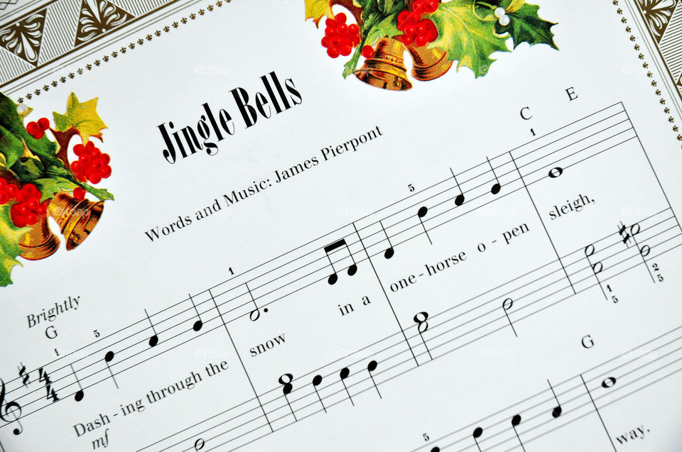 Sheet music. Sheet music for the classic Christmas carol Jingle Bells.