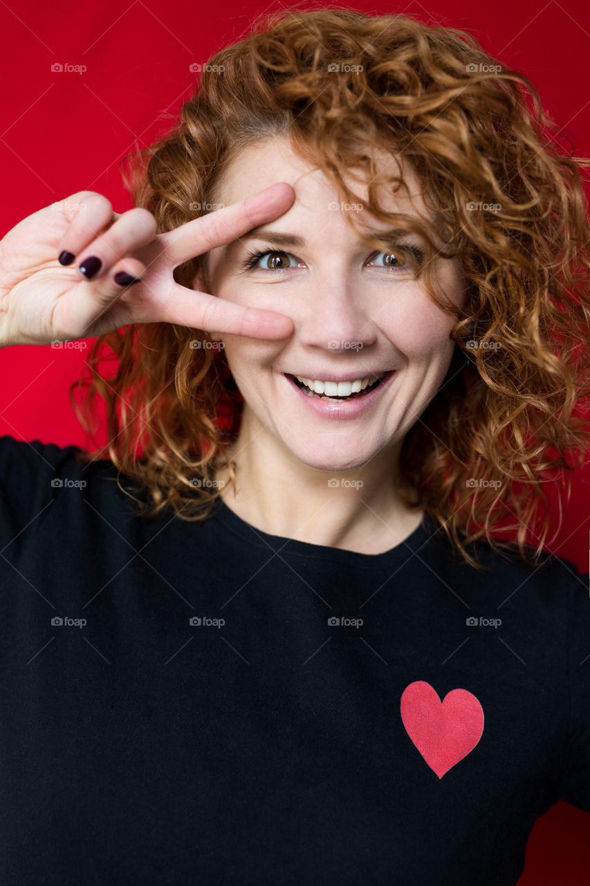 beautiful red-haired girl  with cool emotions