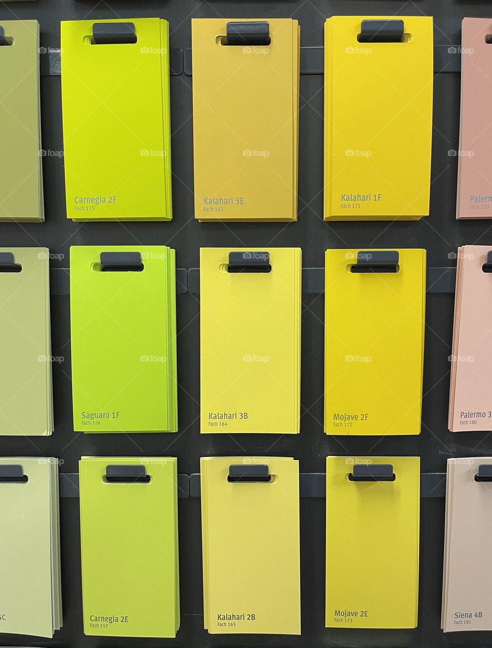 pantone sample in the various shades of yellow