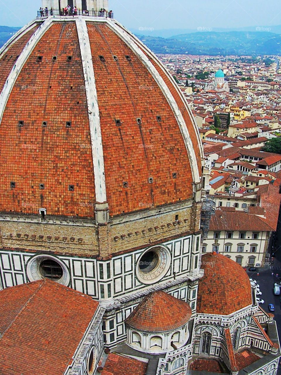 People atop Duomo in view of Florence; Brunelleschi’s Dome; Firenze, Italy