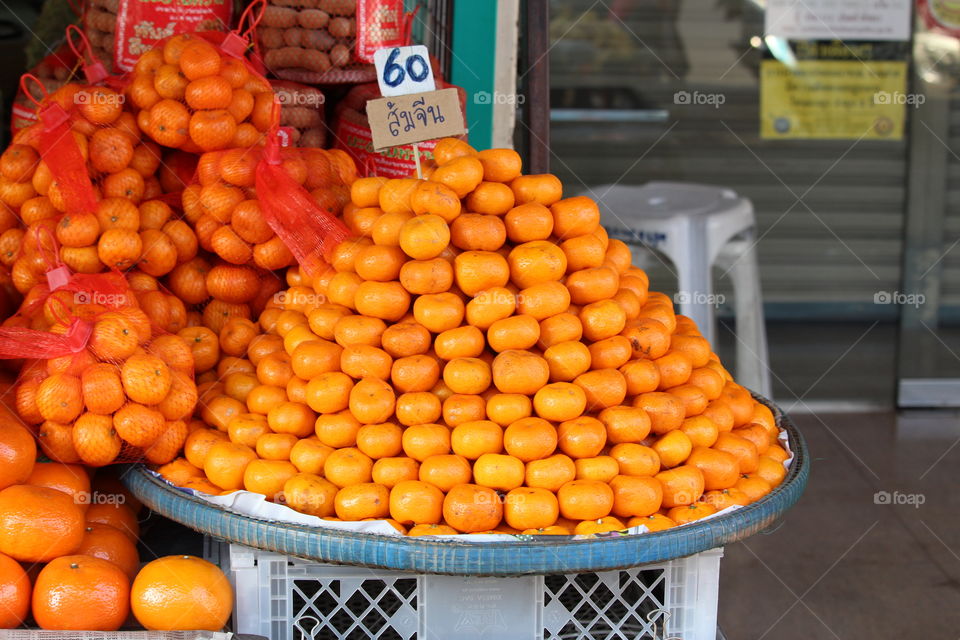 Mandarin orange market display at Pattaya Thailand 2016