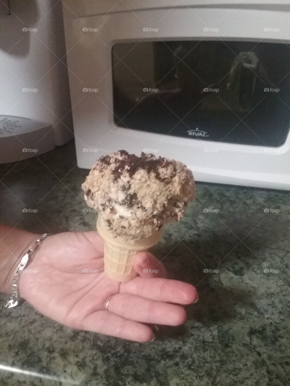Holding my yummy ice cream creation