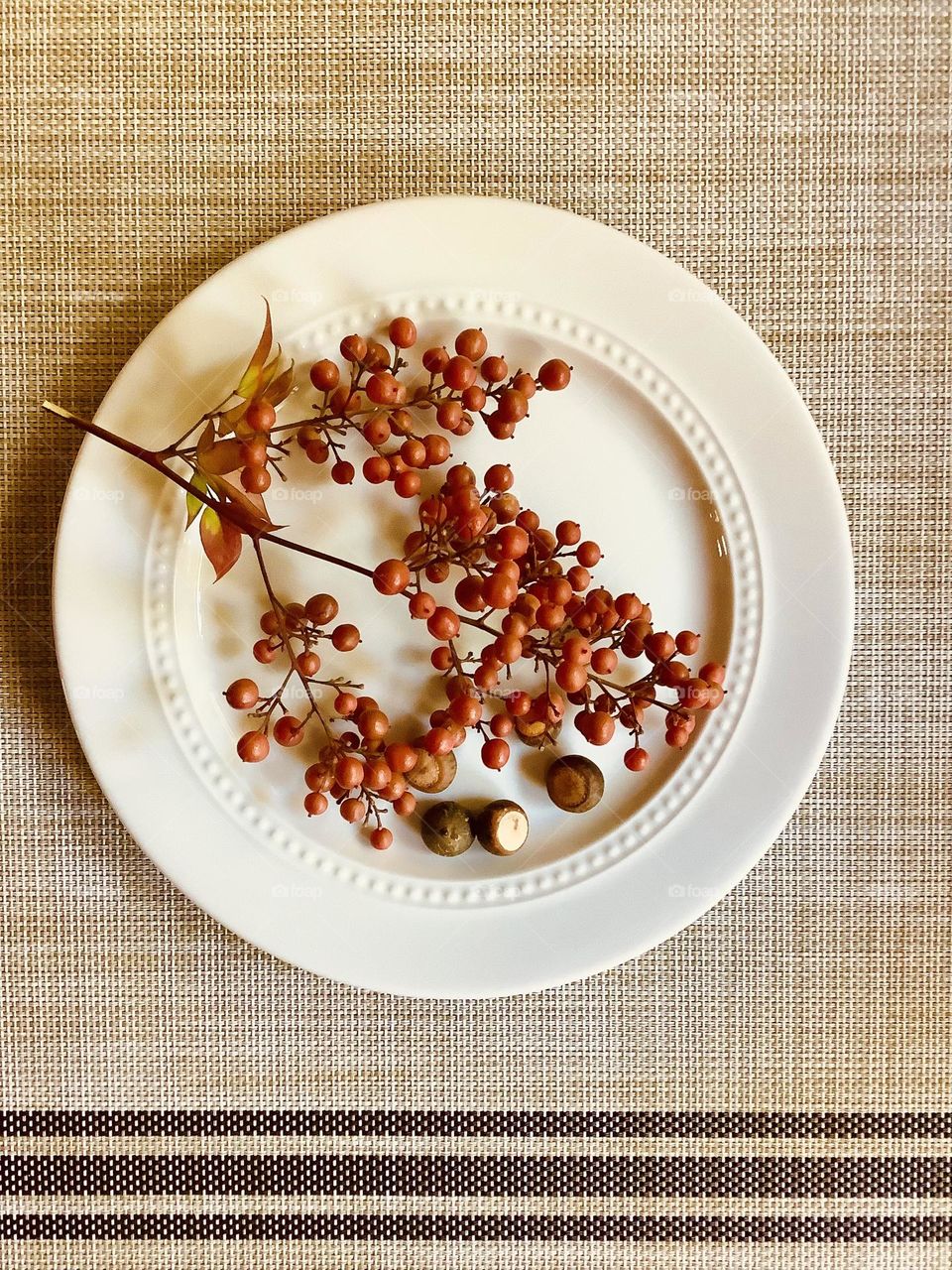 Autumn Plate with Berries and Acorns