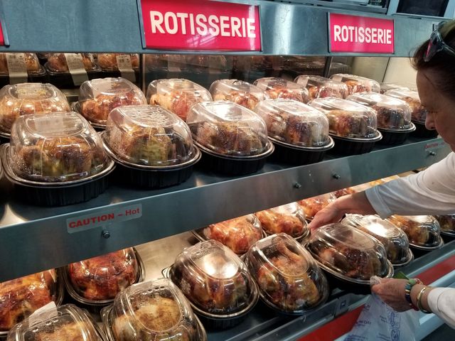 Ready to serve hot rotisserie chickens