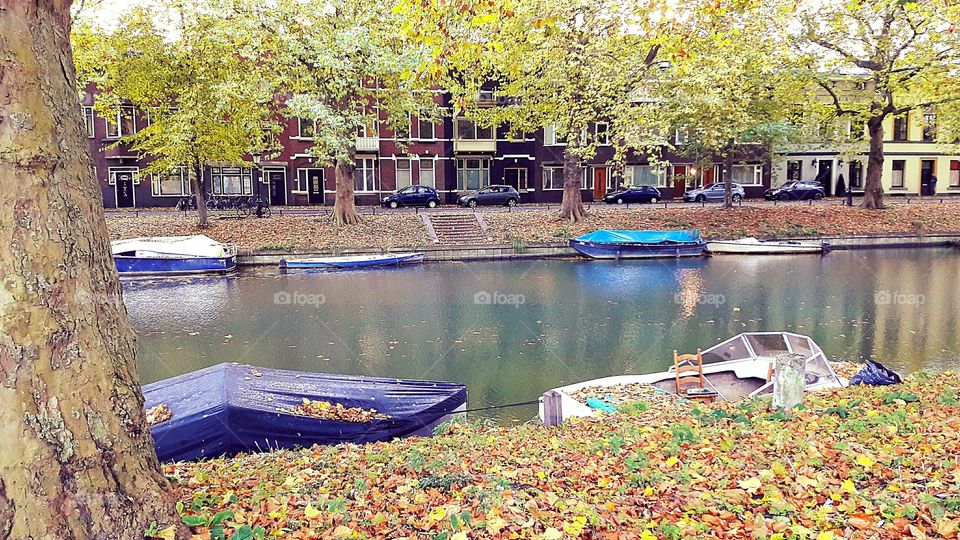 netherlands boat boats canal autumn