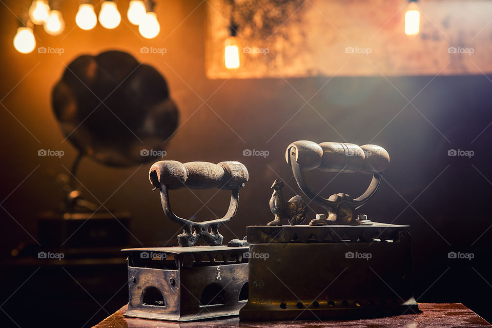 Old iron on table